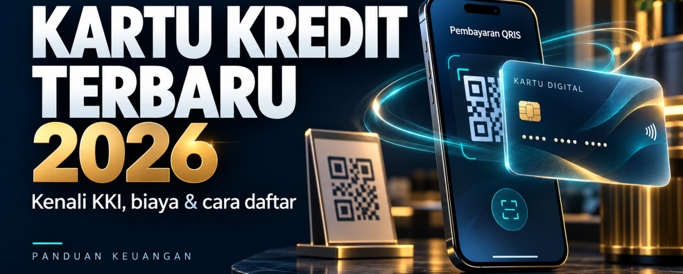 Ilustrasi kartu kredit digital dan pembayaran QRIS untuk artikel kartu kredit terbaru 2026