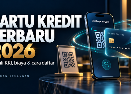 Ilustrasi kartu kredit digital dan pembayaran QRIS untuk artikel kartu kredit terbaru 2026